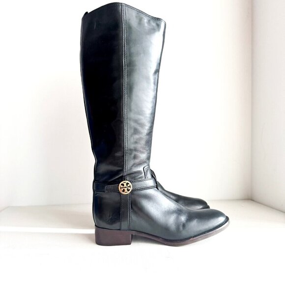 Tory Burch Black Leather Tall Riding Boots 9M - Picture 1 of 11